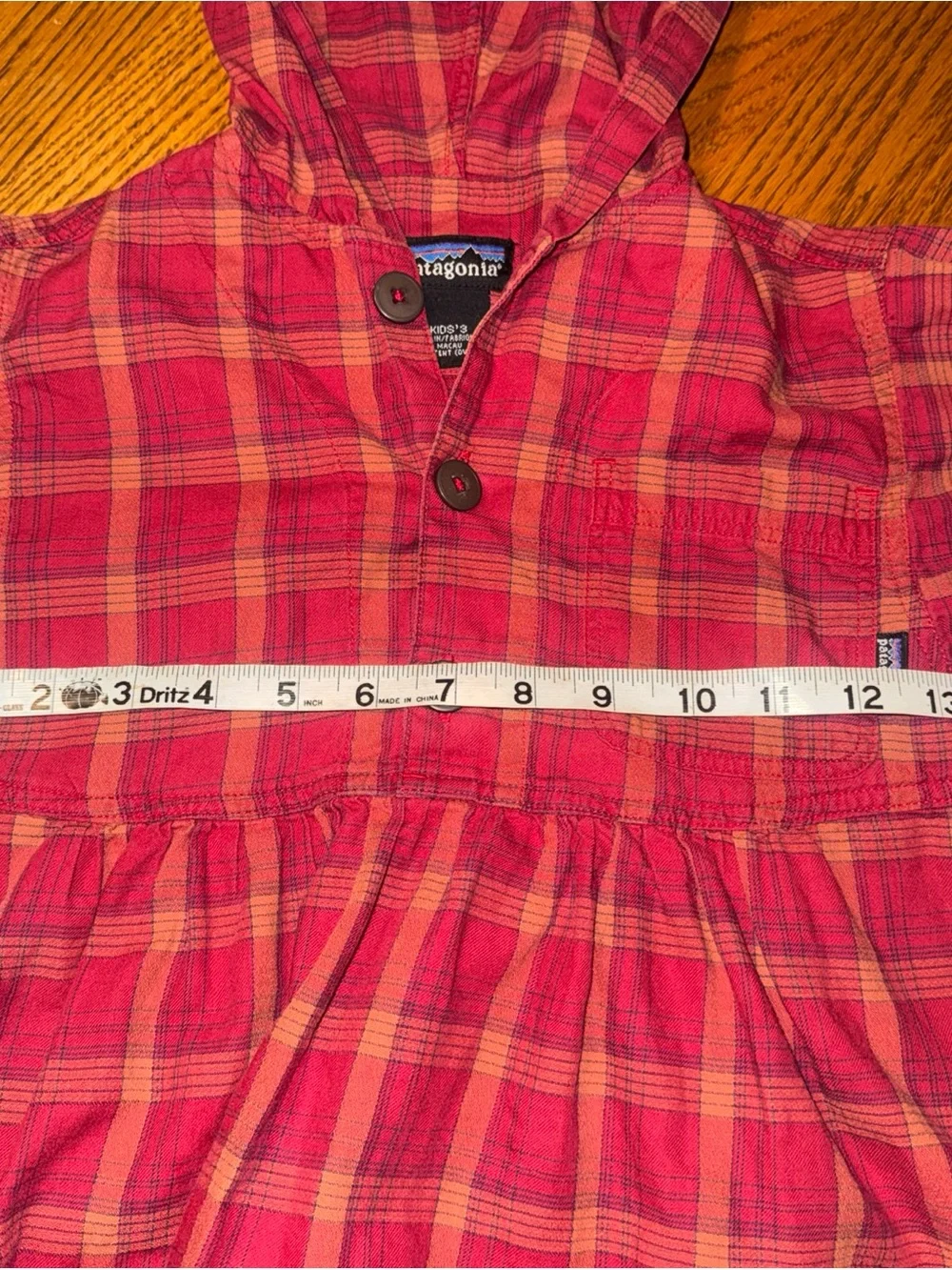 Patagonia Girls' Red and Orange Plaid Hooded Dress